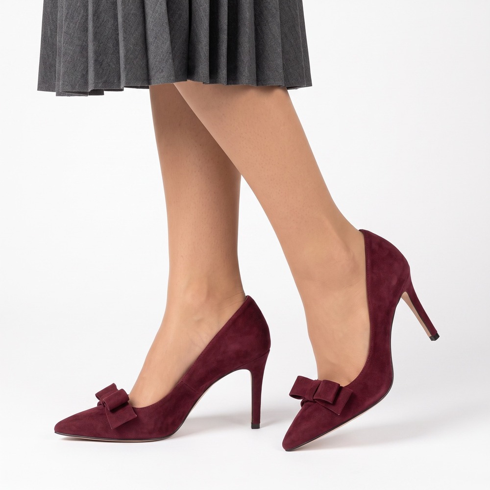 Ann Taylor Pumps Womens 9 Bow Pointed Toe Burgundy Suede Stiletto Good